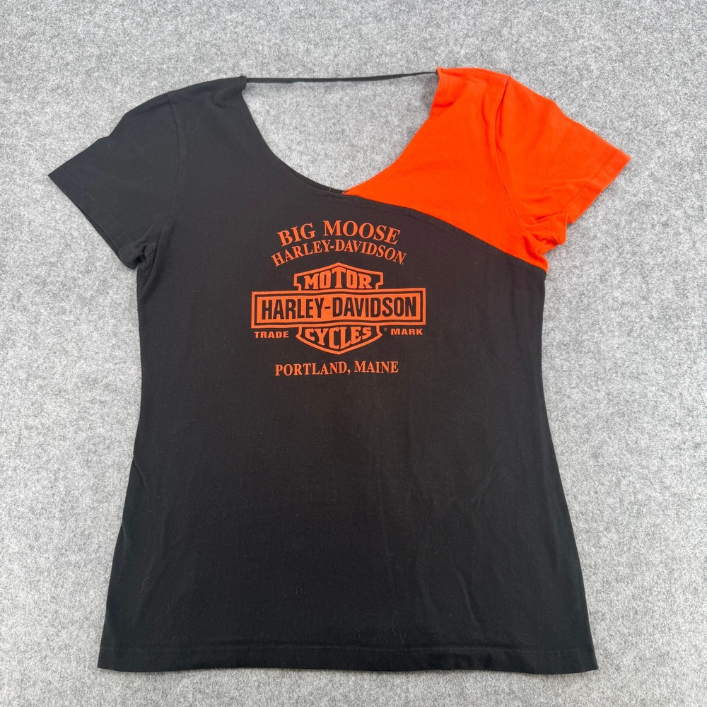 Harley-Davidson Big Moose Portland Maine‎ Asymmetrical Neck Graphic Tee Black L